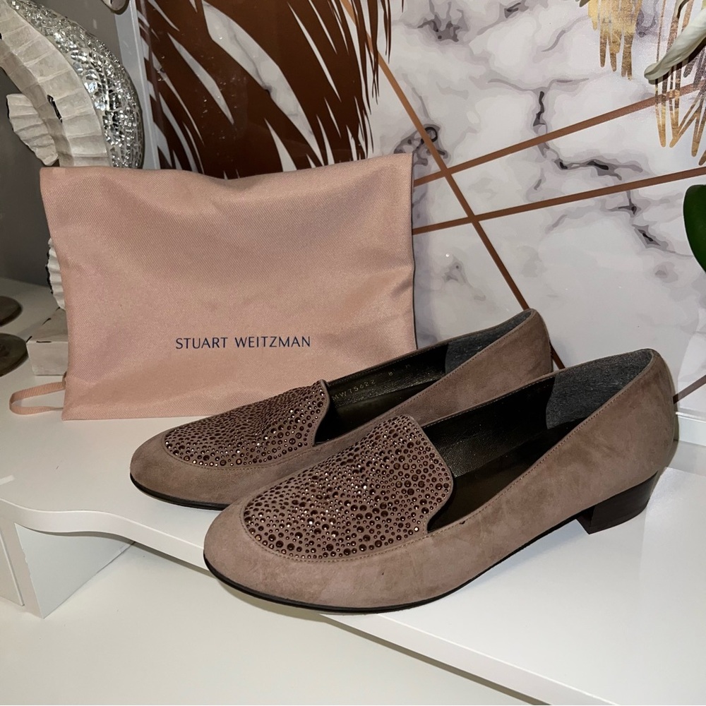 Stuart Weitzman suede crystal embellishments loafers🍁